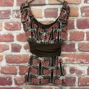 Vintage Max Edition Top Women's Medium Brown Multicolor Floral Y2K Retro Shirt
